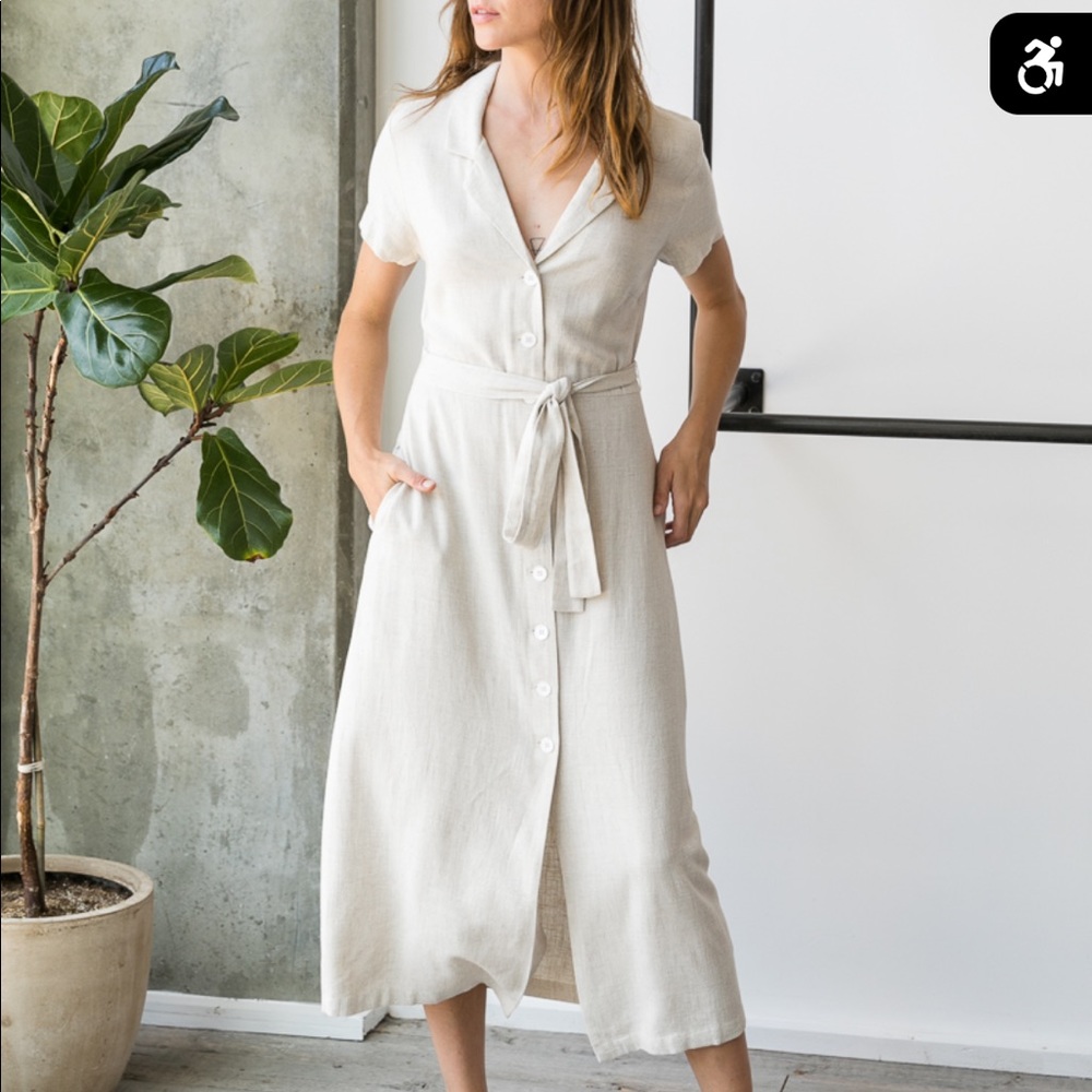 LINEN BLEND LAPEL DRESS WITH POCKETS!